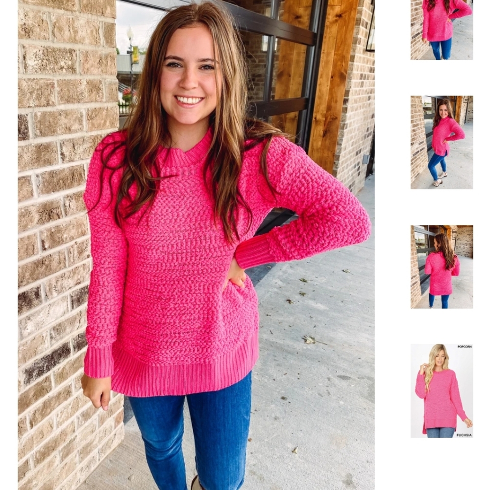 NEW Hot pink Popcorm Sweater Large